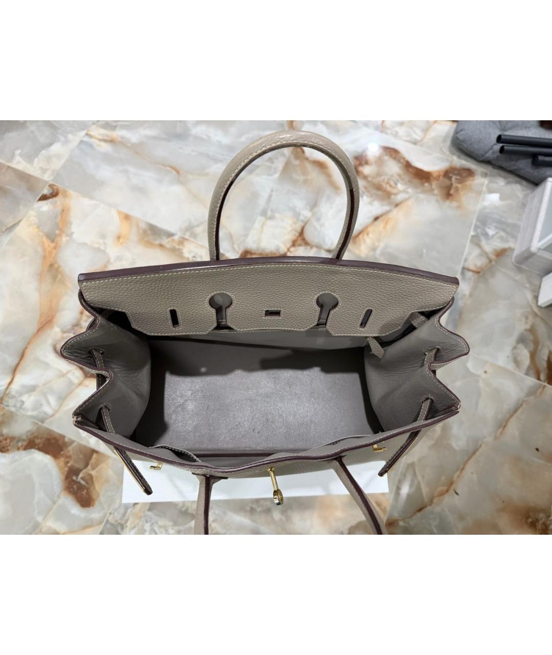 HERMES Бежевая кожаная сумка с короткими ручками, фото 4