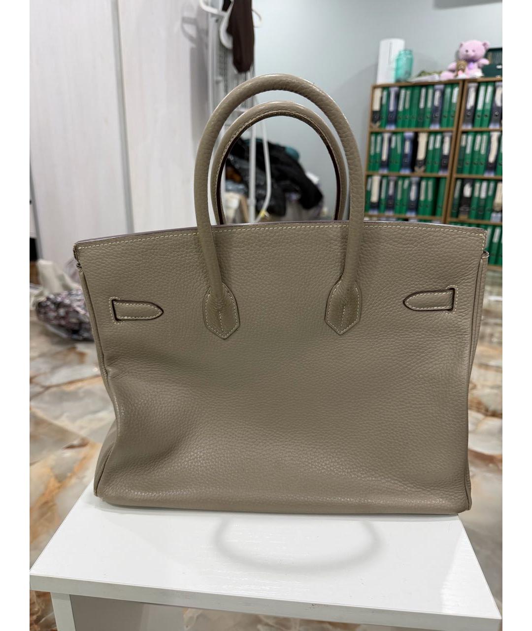 HERMES Бежевая кожаная сумка с короткими ручками, фото 3