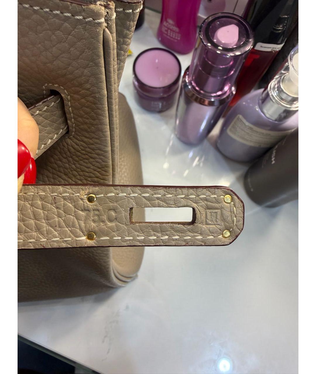 HERMES Бежевая кожаная сумка с короткими ручками, фото 6