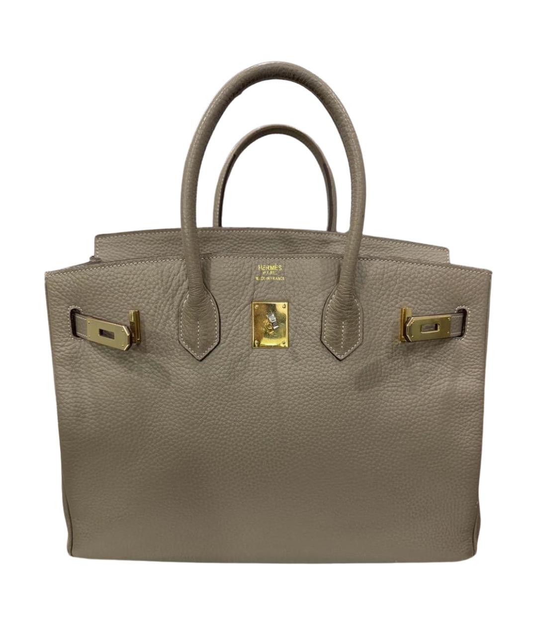 HERMES Бежевая кожаная сумка с короткими ручками, фото 1