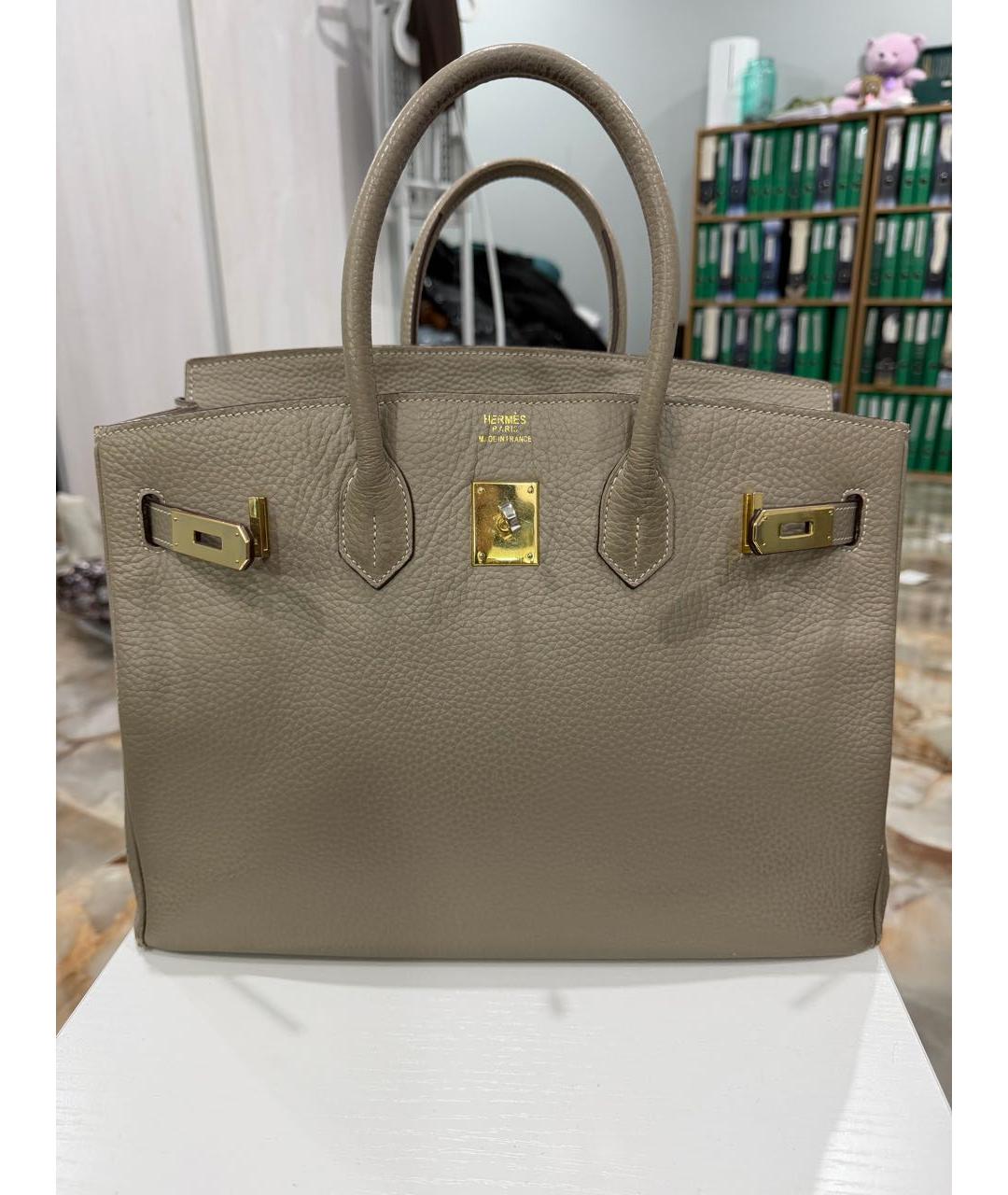 HERMES Бежевая кожаная сумка с короткими ручками, фото 7
