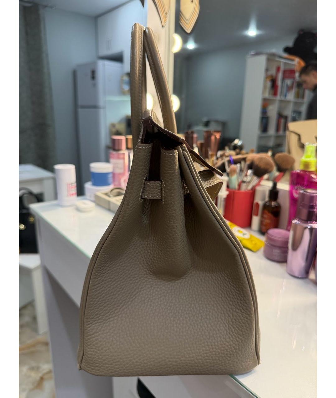 HERMES Бежевая кожаная сумка с короткими ручками, фото 2