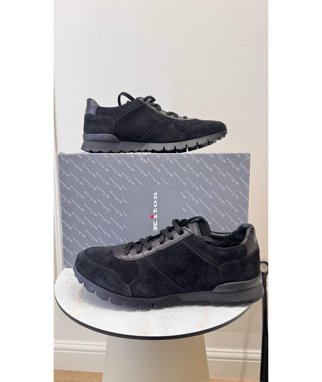 KITON Черные кожаные низкие кроссовки / кеды, фото 2