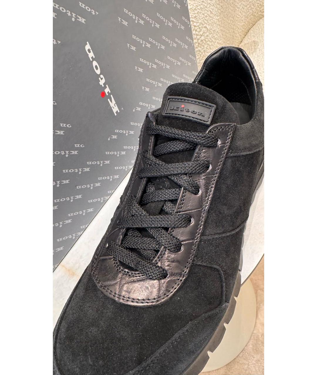 KITON Черные кожаные низкие кроссовки / кеды, фото 3