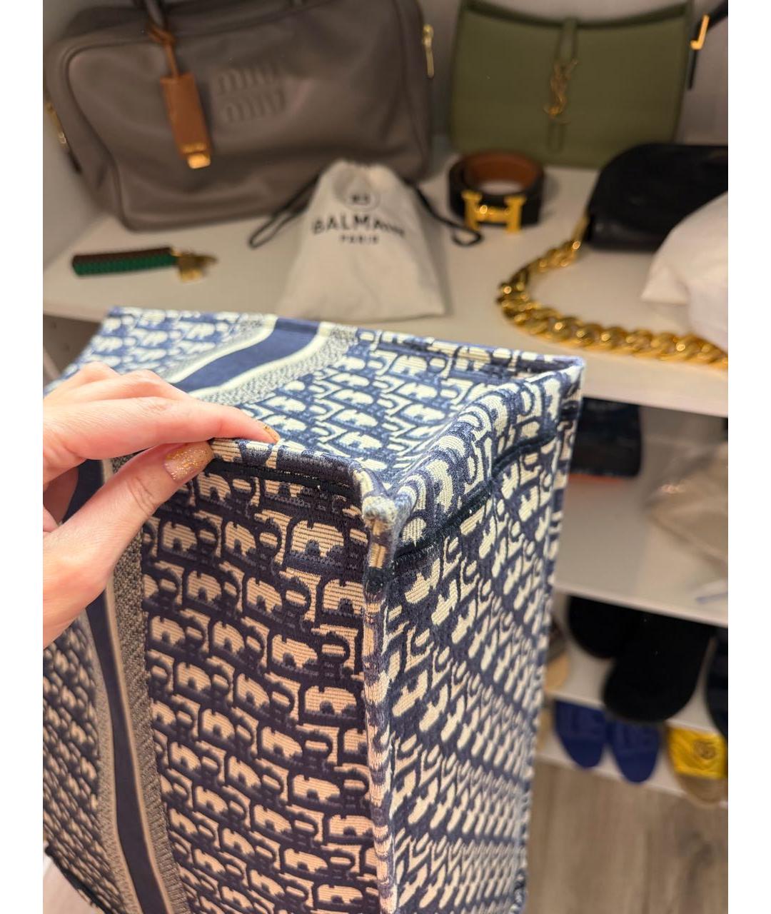 CHRISTIAN DIOR Синяя жаккардовая сумка тоут, фото 6