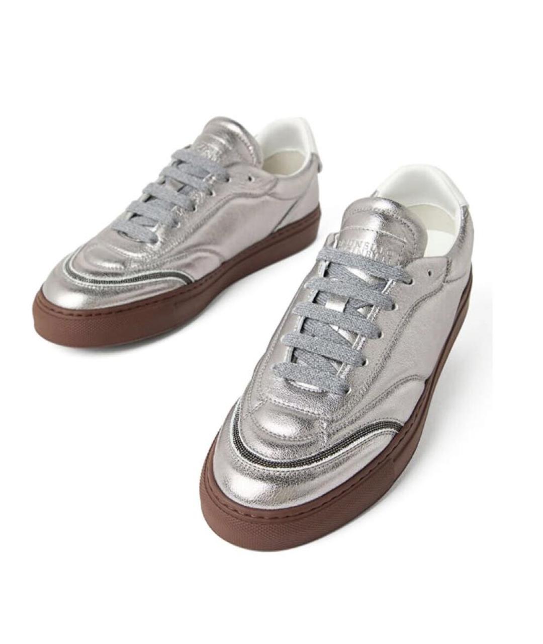 BRUNELLO CUCINELLI Серебряные кожаные кеды, фото 4