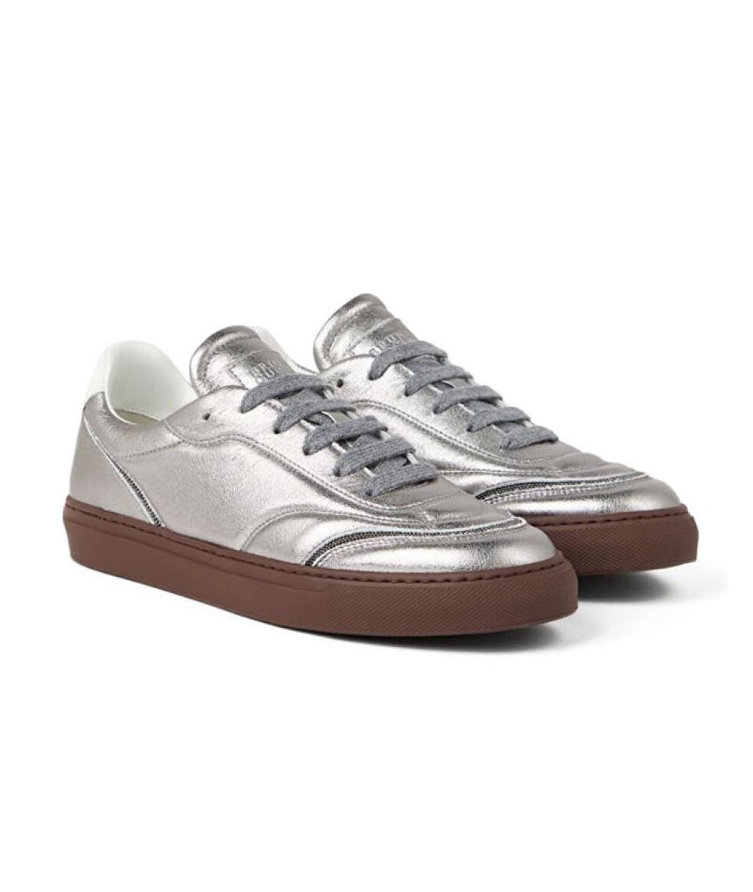 BRUNELLO CUCINELLI Серебряные кожаные кеды, фото 2