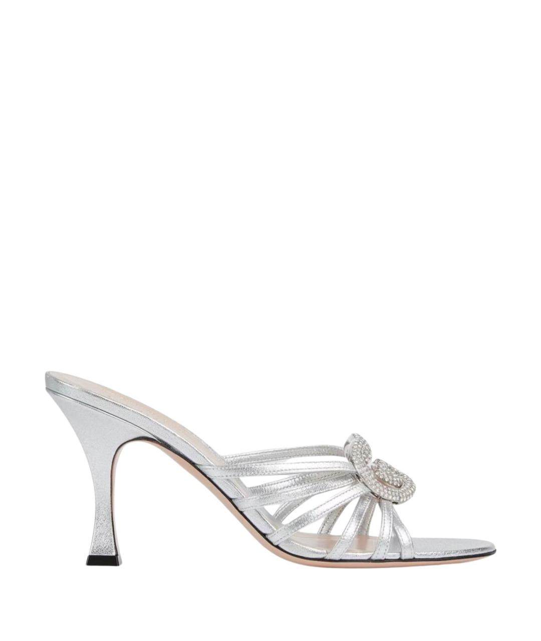 GUCCI Серебряные кожаные босоножки, фото 1