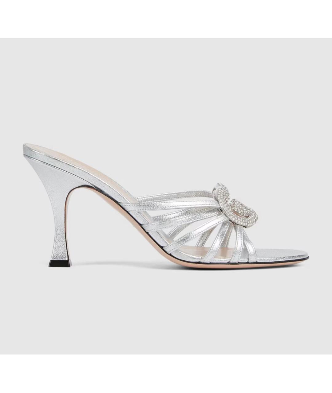 GUCCI Серебряные кожаные босоножки, фото 6