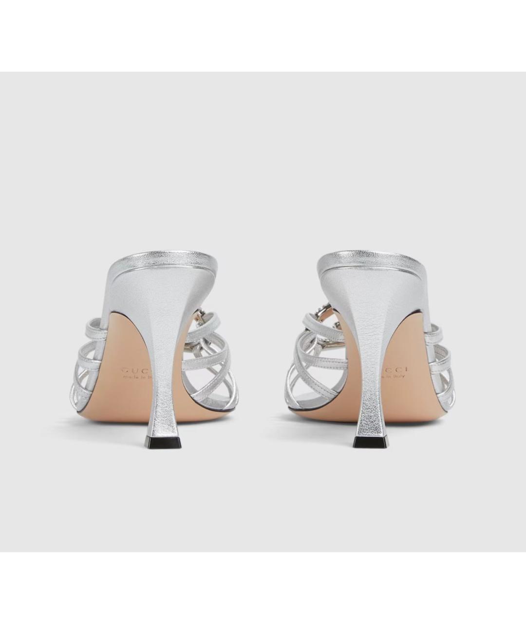 GUCCI Серебряные кожаные босоножки, фото 4