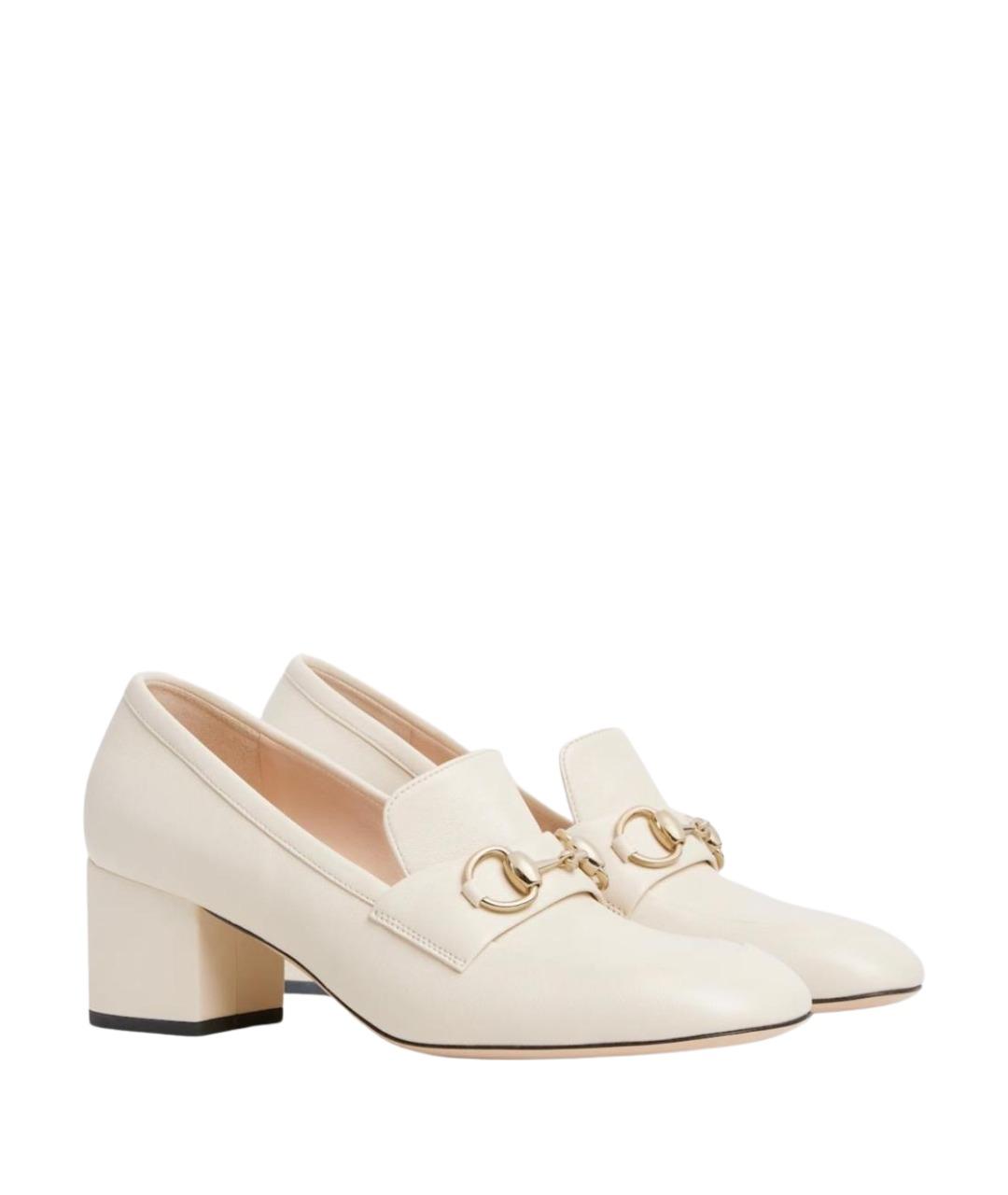 GUCCI Белые кожаные лоферы, фото 1