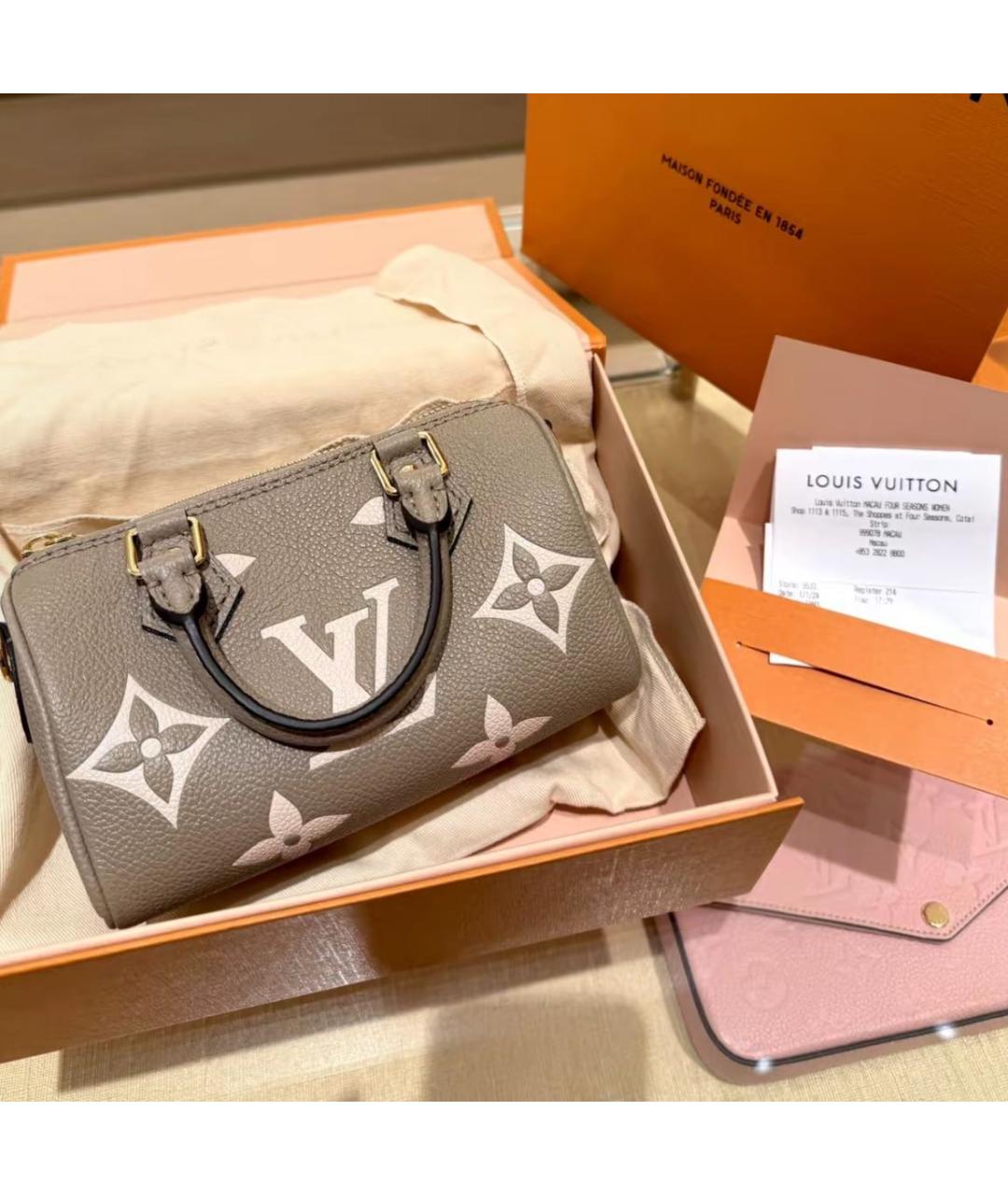 LOUIS VUITTON Серая кожаная сумка с короткими ручками, фото 3