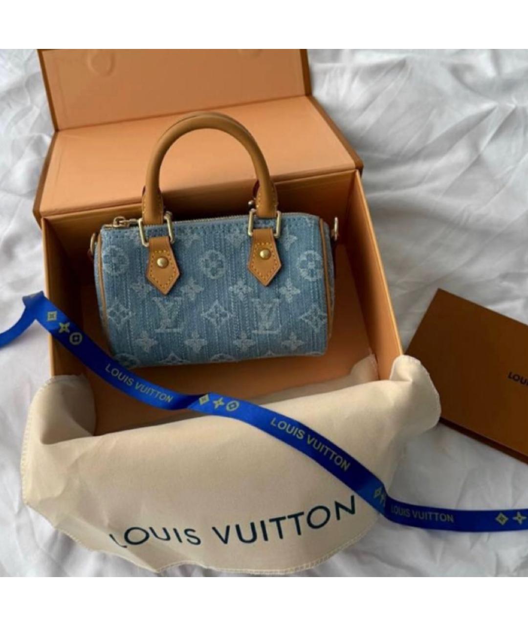 LOUIS VUITTON Голубая деним сумка с короткими ручками, фото 4