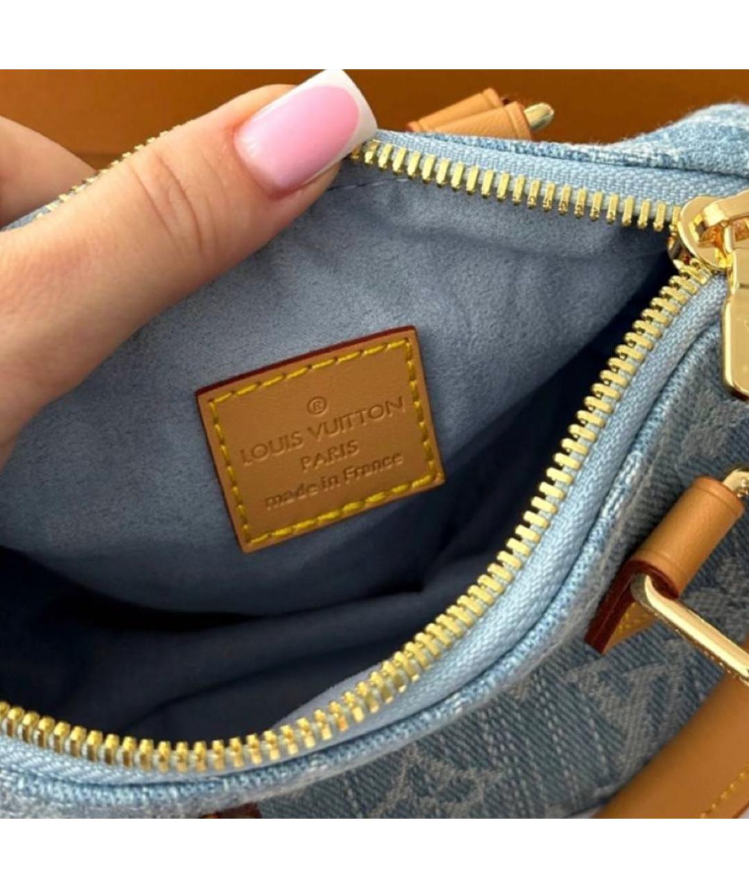LOUIS VUITTON Голубая деним сумка с короткими ручками, фото 5