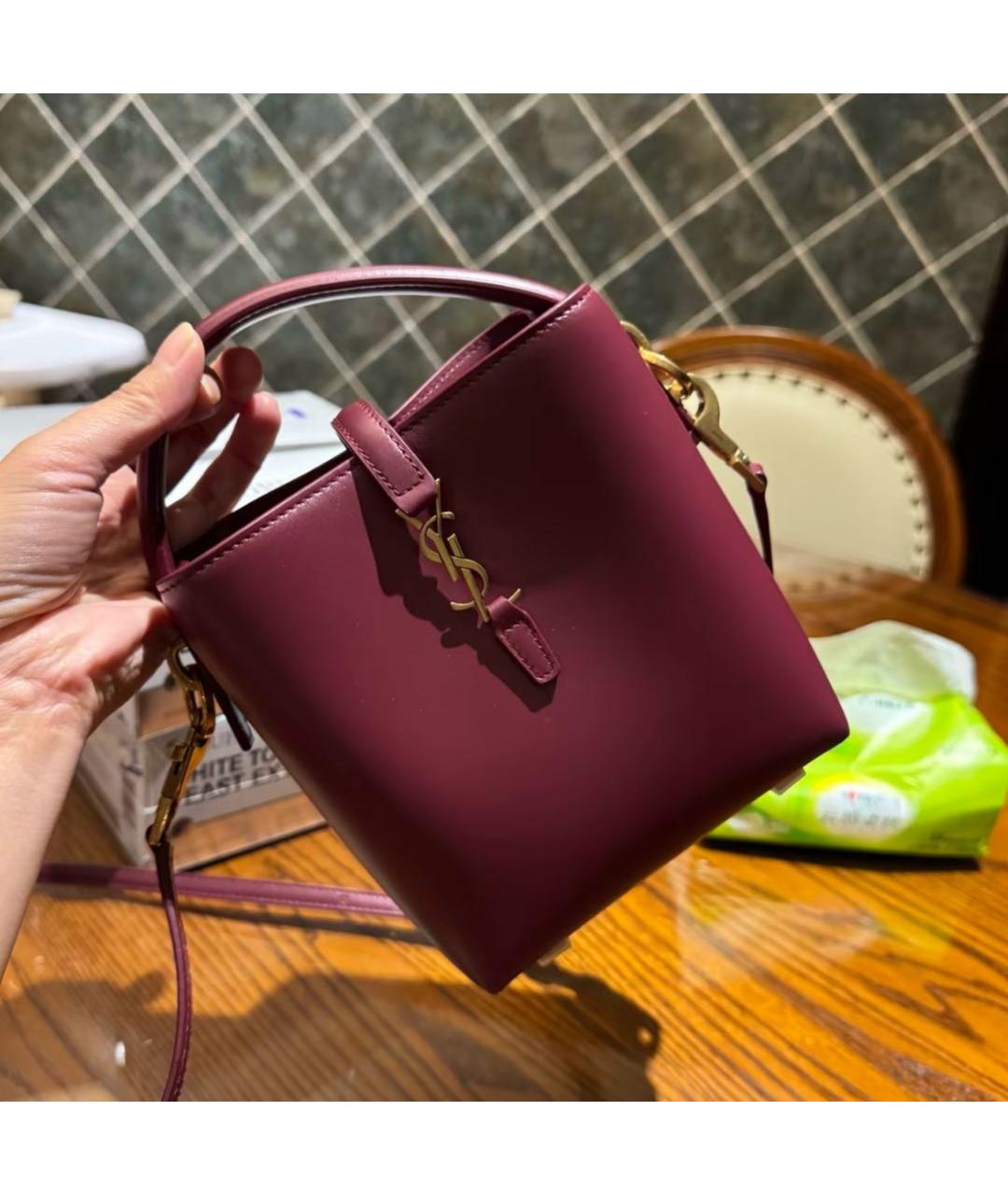 SAINT LAURENT Бордовая кожаная сумка с короткими ручками, фото 3