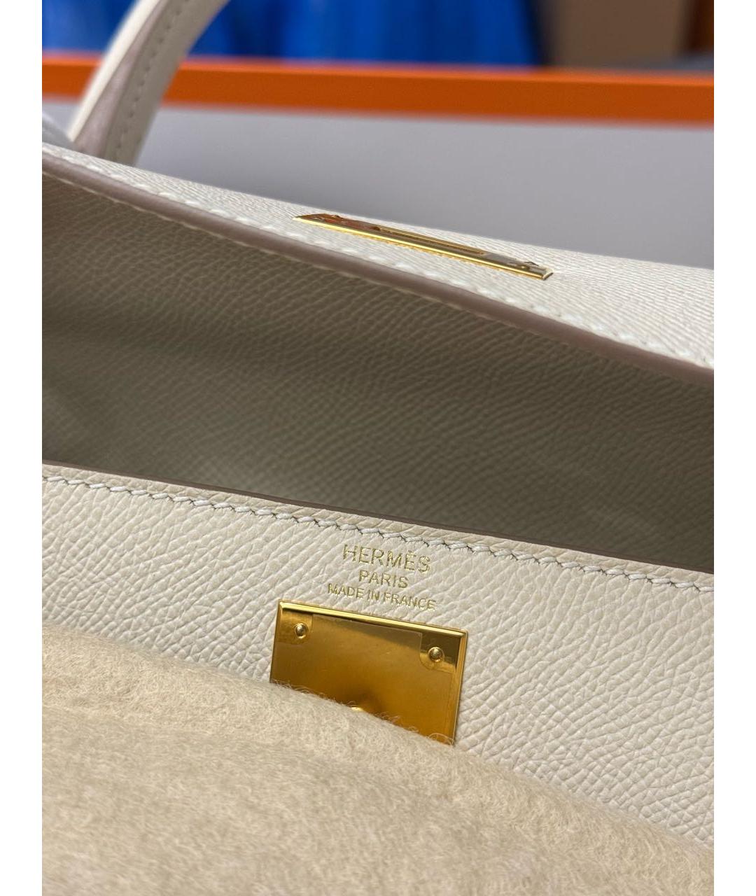 HERMES Белая кожаная сумка с короткими ручками, фото 6