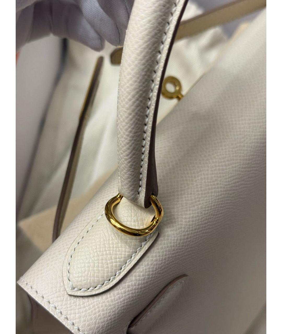 HERMES Белая кожаная сумка с короткими ручками, фото 5
