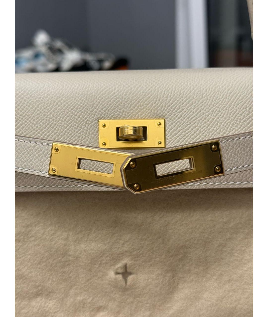 HERMES Белая кожаная сумка с короткими ручками, фото 2