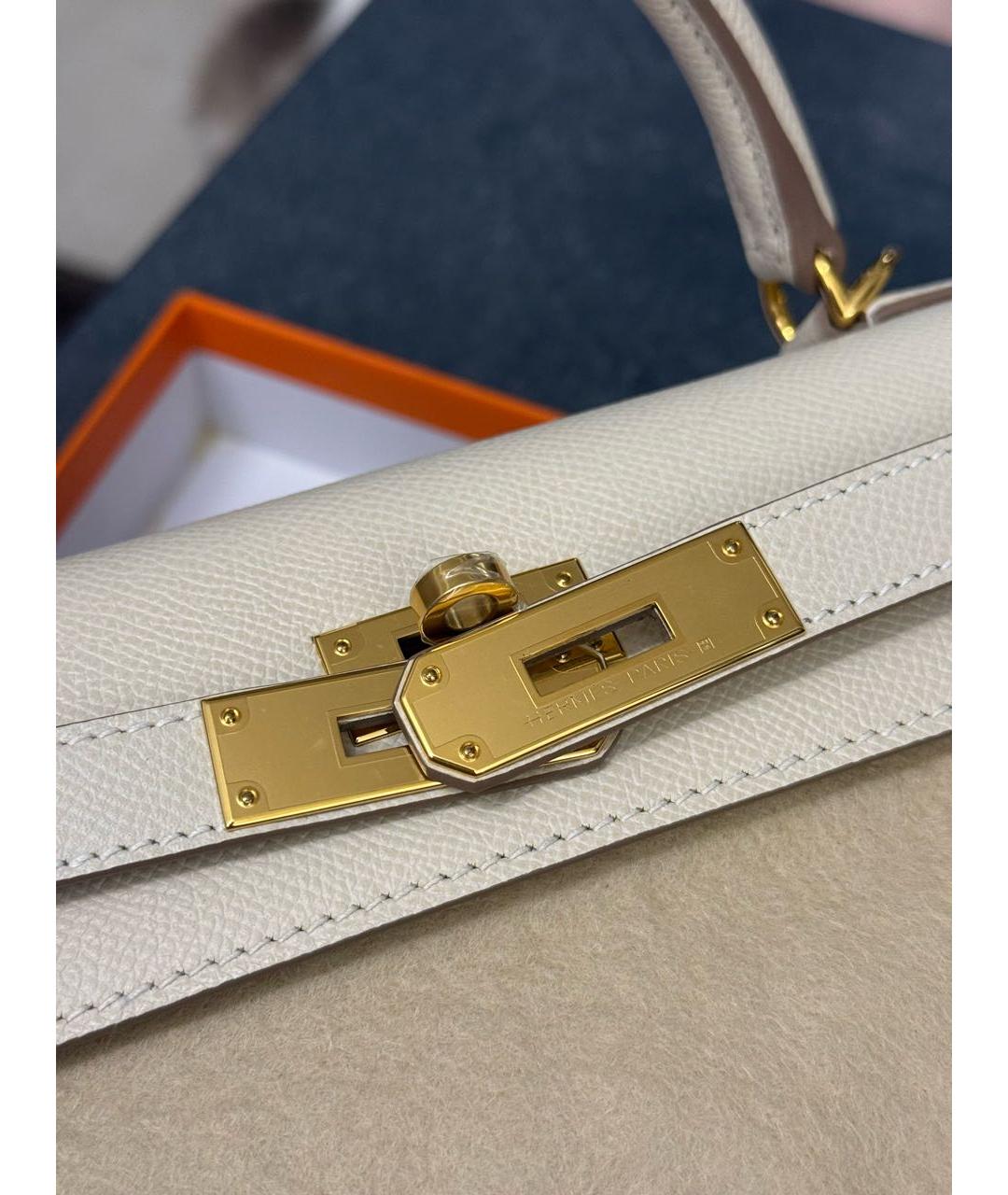 HERMES Белая кожаная сумка с короткими ручками, фото 3