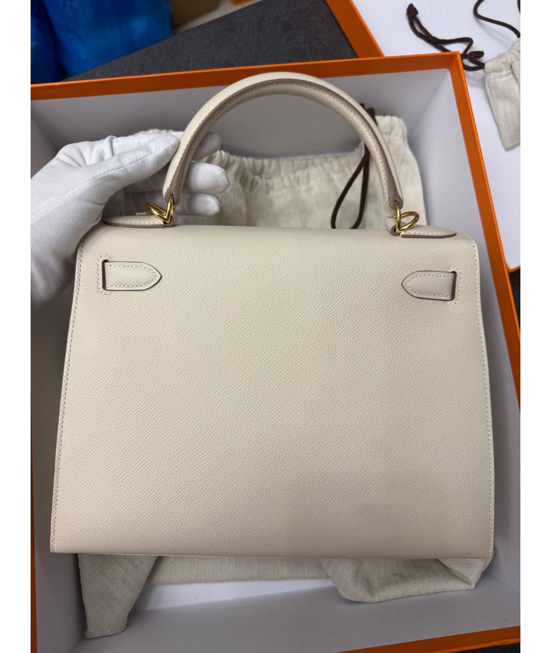 HERMES Белая кожаная сумка с короткими ручками, фото 4
