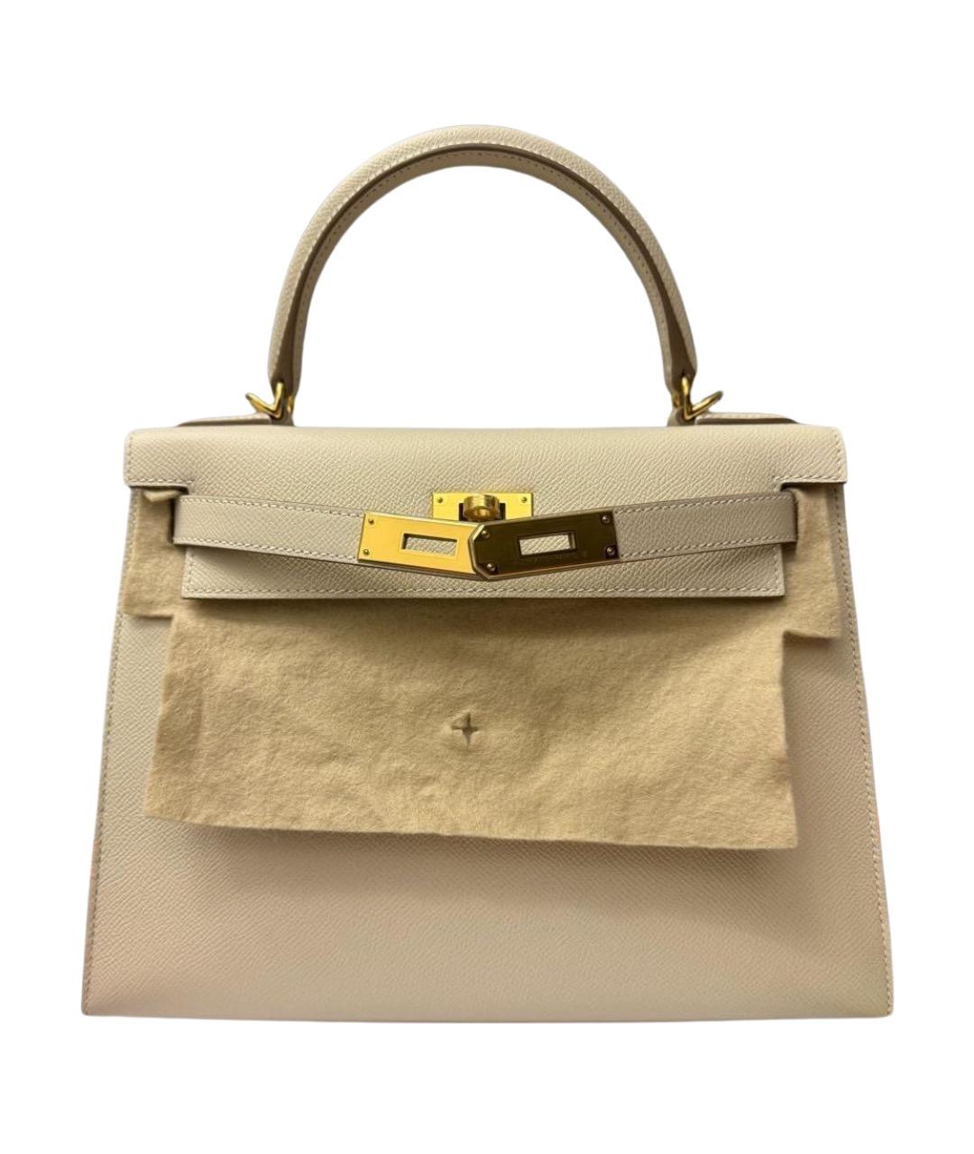 HERMES Белая кожаная сумка с короткими ручками, фото 1