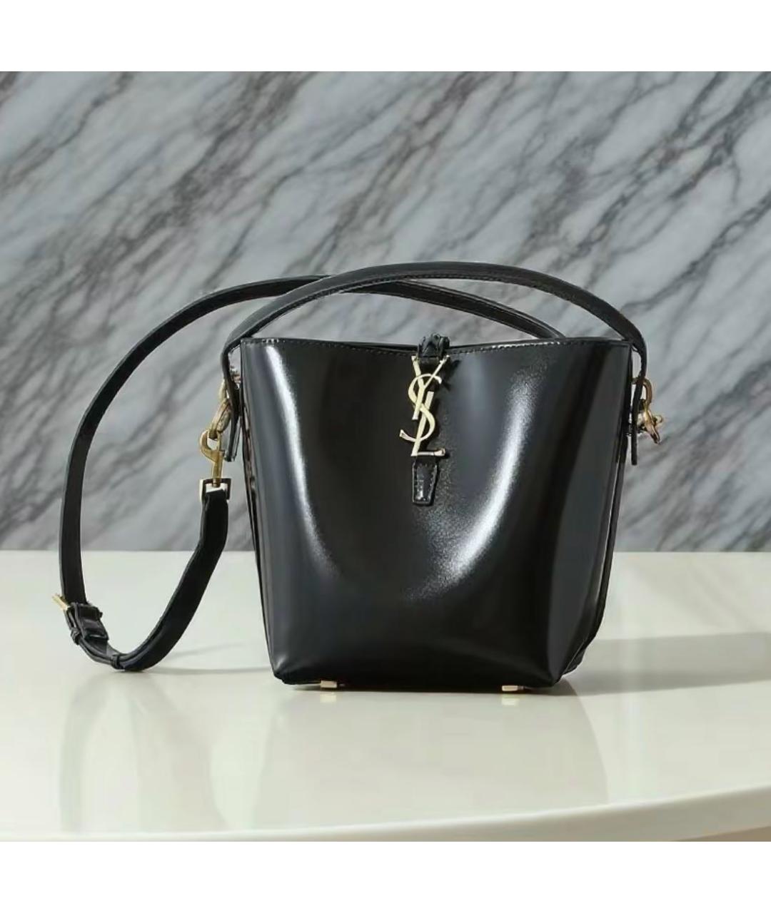 SAINT LAURENT Черная кожаная сумка с короткими ручками, фото 2