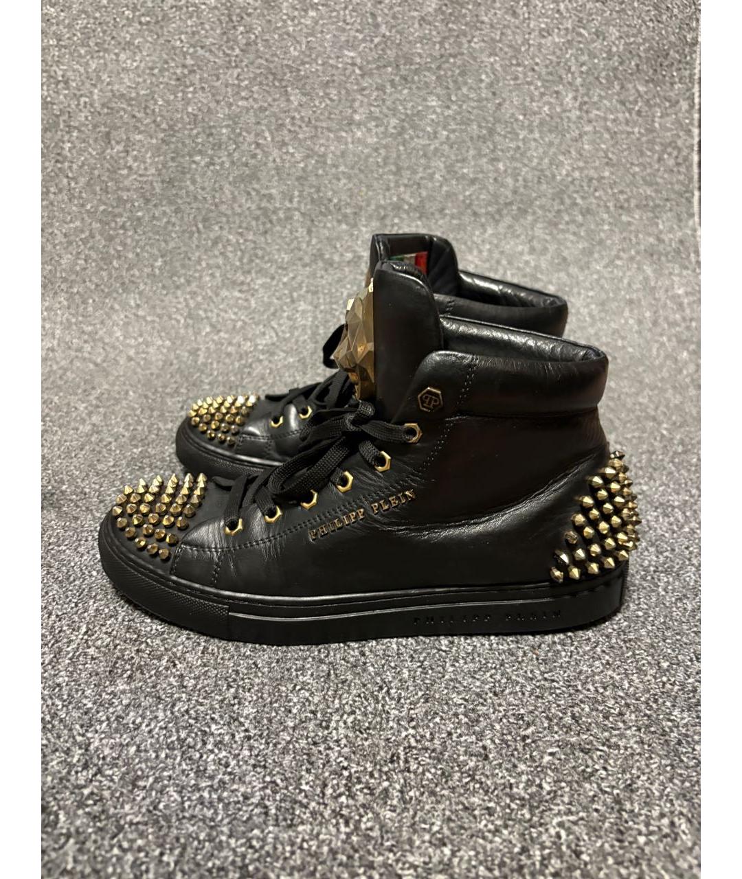 PHILIPP PLEIN Черные кожаные высокие кроссовки / кеды, фото 7