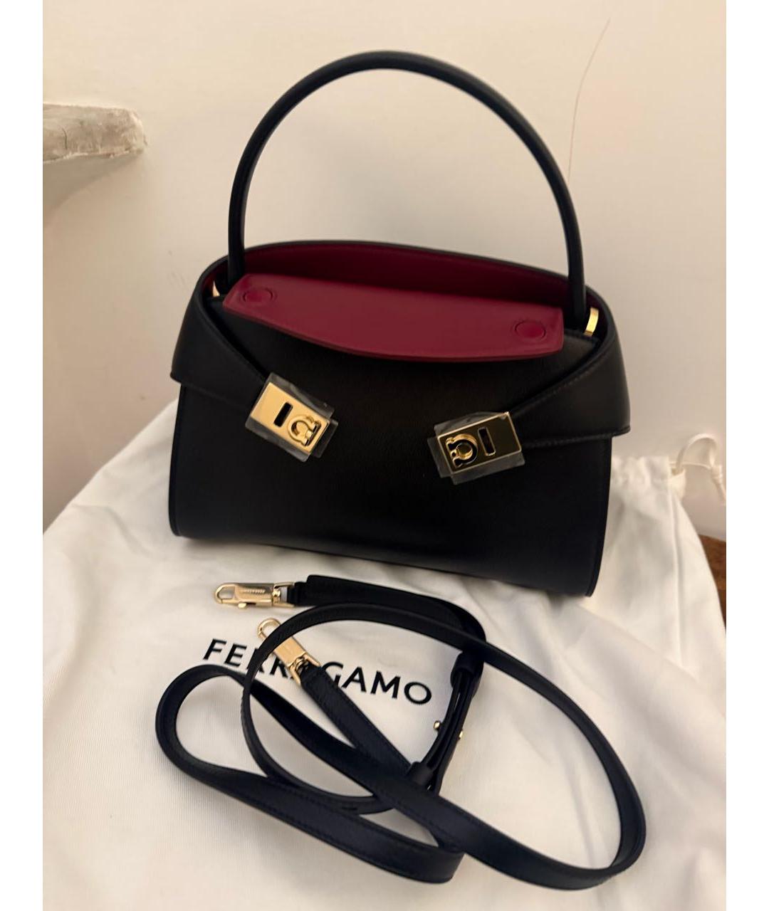 FERRAGAMO Черная кожаная сумка с короткими ручками, фото 2