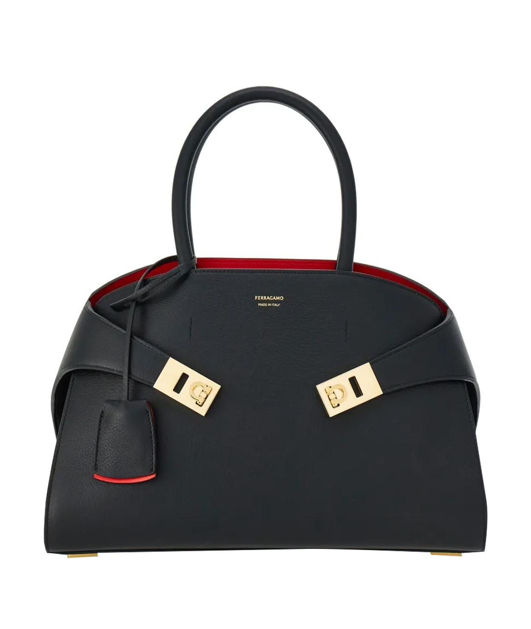 FERRAGAMO Черная кожаная сумка с короткими ручками, фото 1