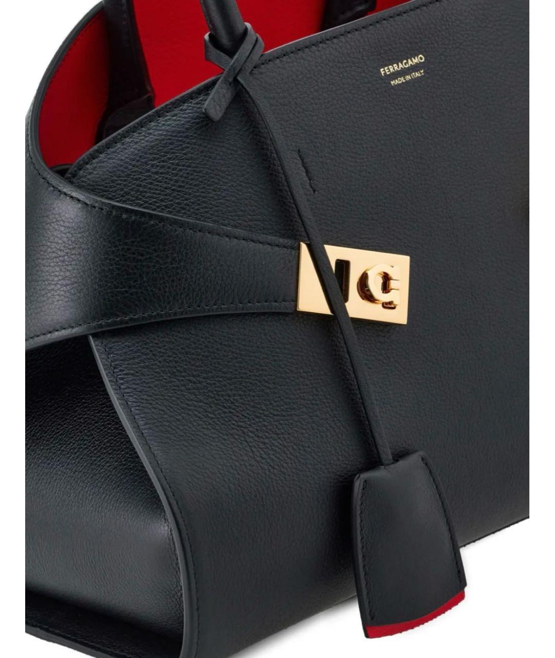 FERRAGAMO Черная кожаная сумка с короткими ручками, фото 4