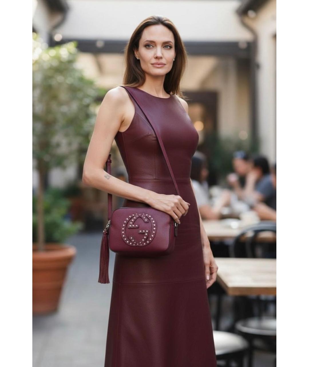 GUCCI Бордовая кожаная сумка через плечо, фото 6