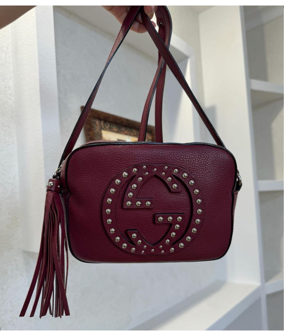 GUCCI Бордовая кожаная сумка через плечо, фото 4