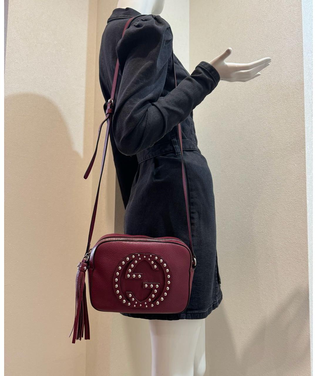GUCCI Бордовая кожаная сумка через плечо, фото 5