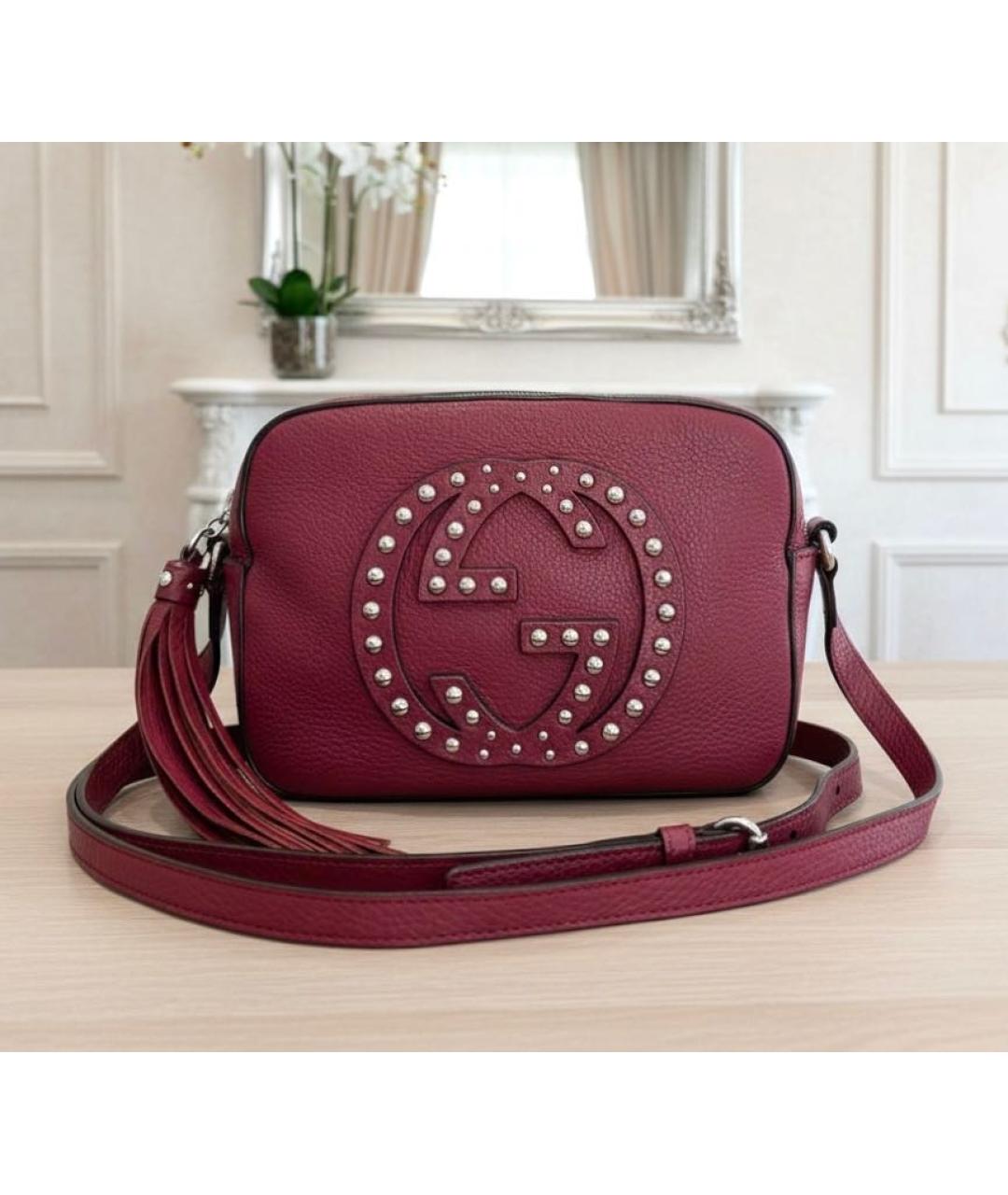 GUCCI Бордовая кожаная сумка через плечо, фото 2