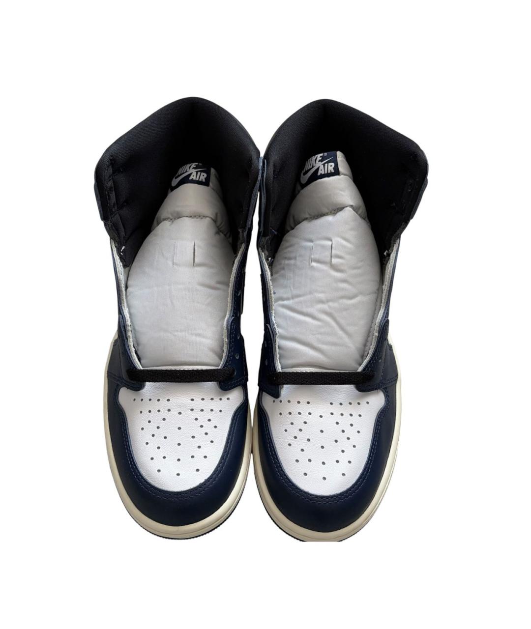 JORDAN Темно-синие кожаные высокие кроссовки / кеды, фото 2