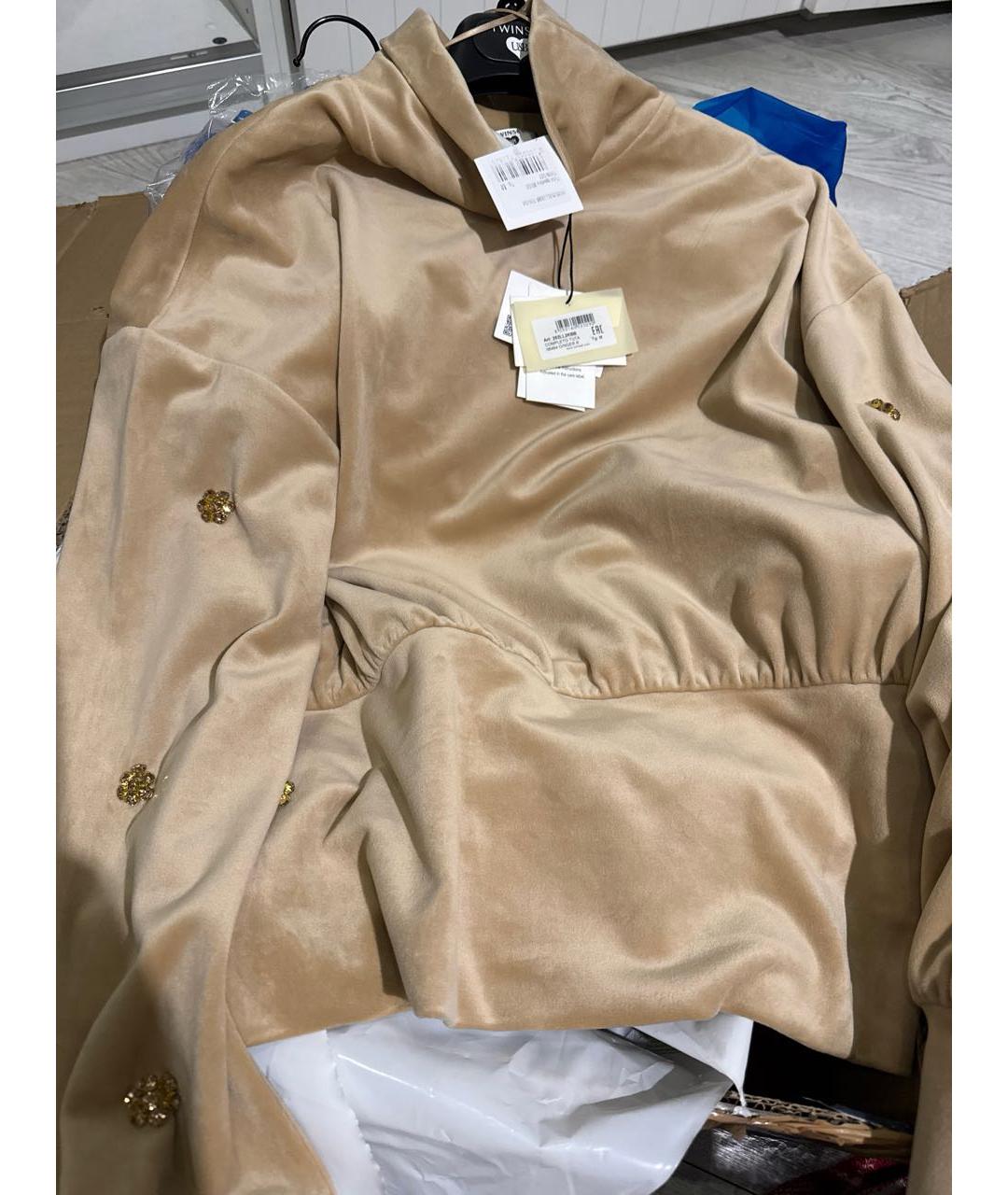 TWIN-SET Бежевый велюровый костюм с брюками, фото 4