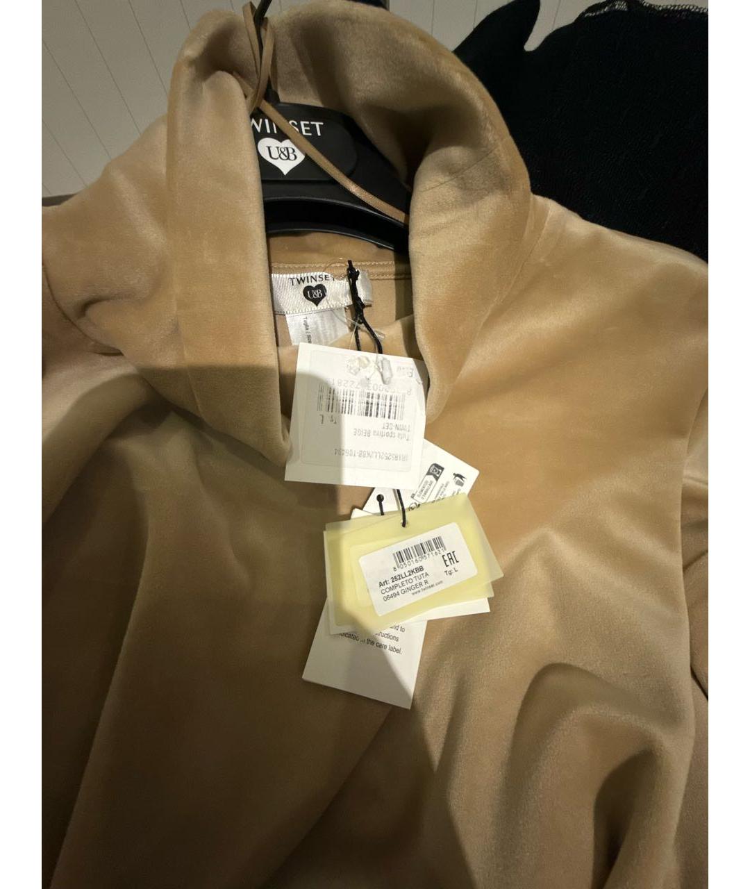 TWIN-SET Бежевый велюровый костюм с брюками, фото 3