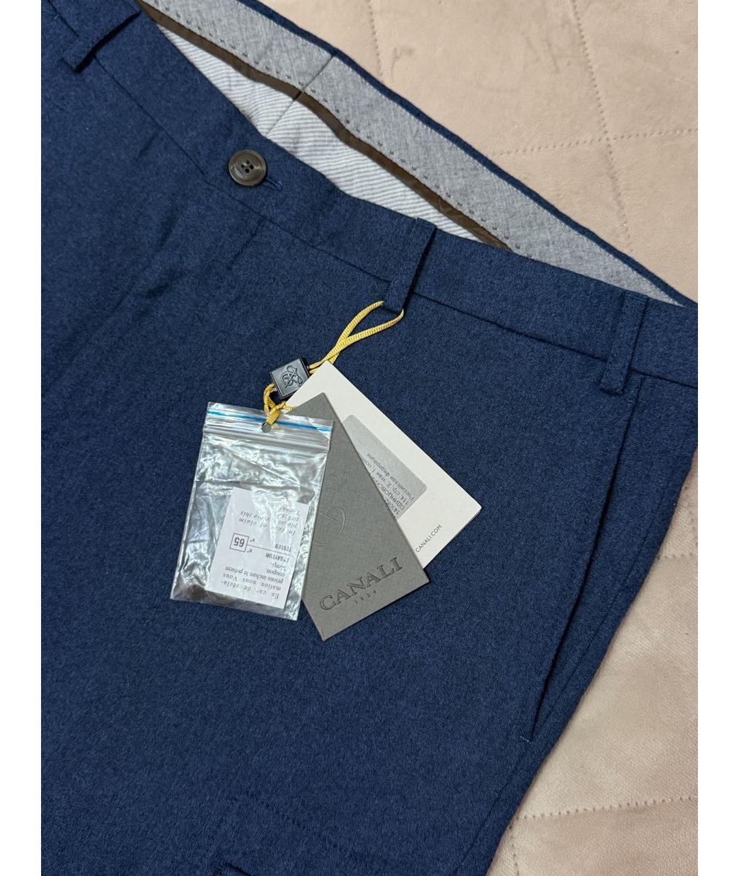 CANALI Синие шерстяные повседневные брюки, фото 4