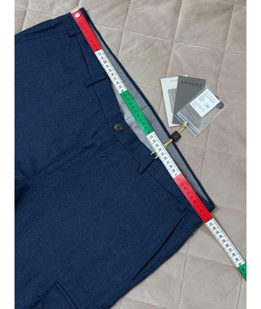 CANALI Синие шерстяные повседневные брюки, фото 7