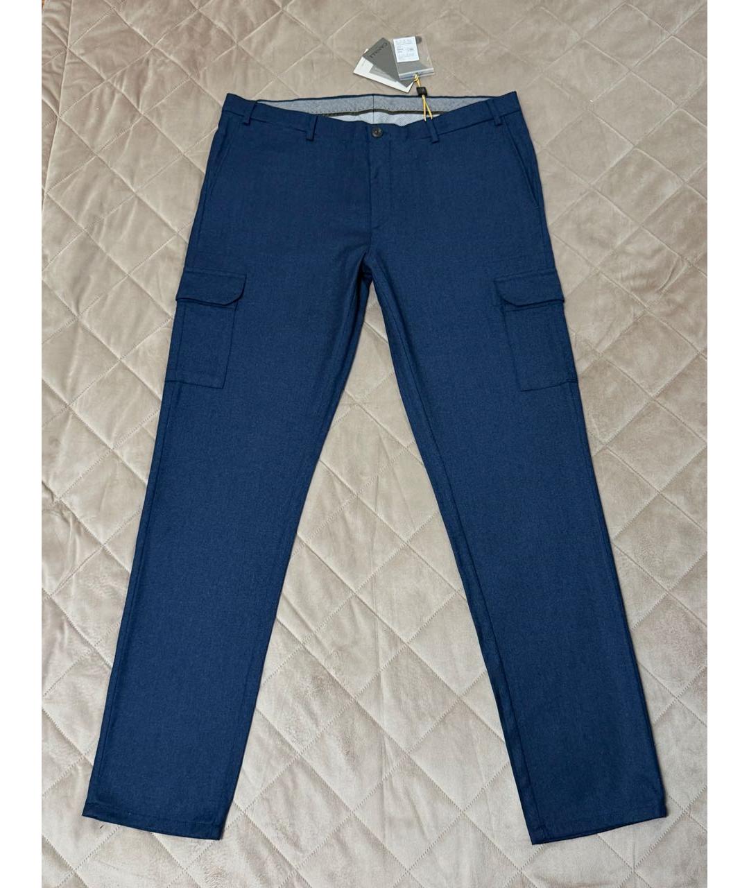 CANALI Синие шерстяные повседневные брюки, фото 2