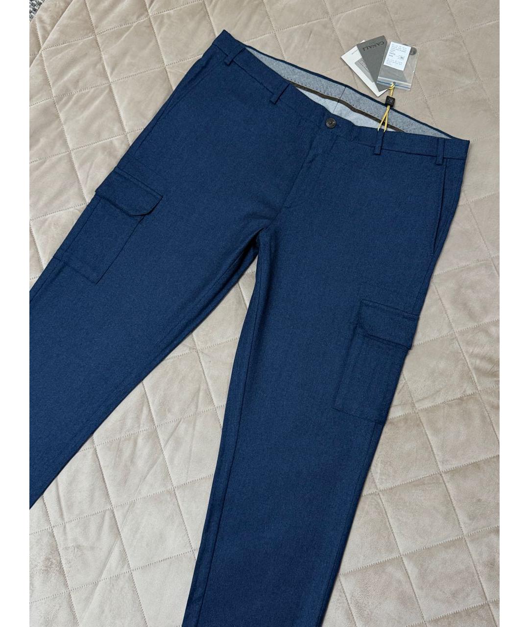 CANALI Синие шерстяные повседневные брюки, фото 3