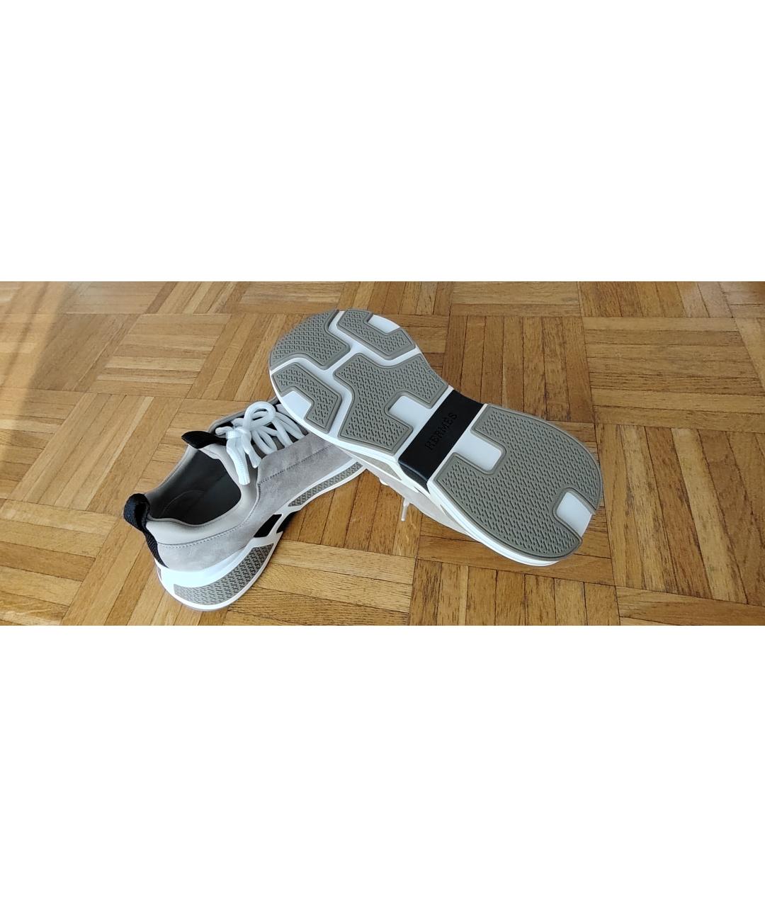 HERMES Бежевые замшевые кроссовки, фото 9