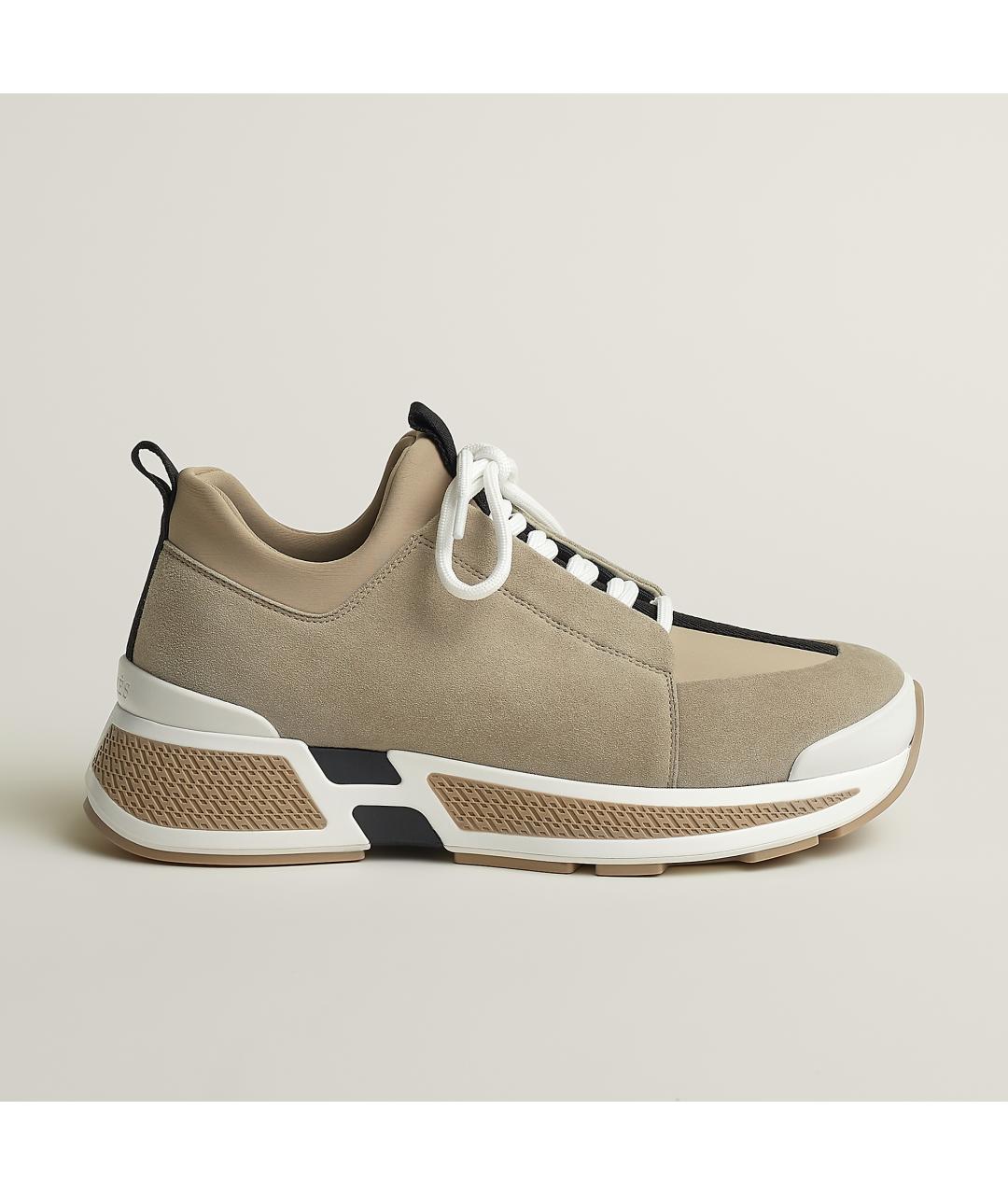 HERMES Бежевые замшевые кроссовки, фото 10