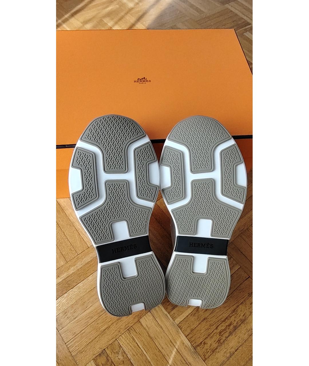 HERMES Бежевые замшевые кроссовки, фото 5