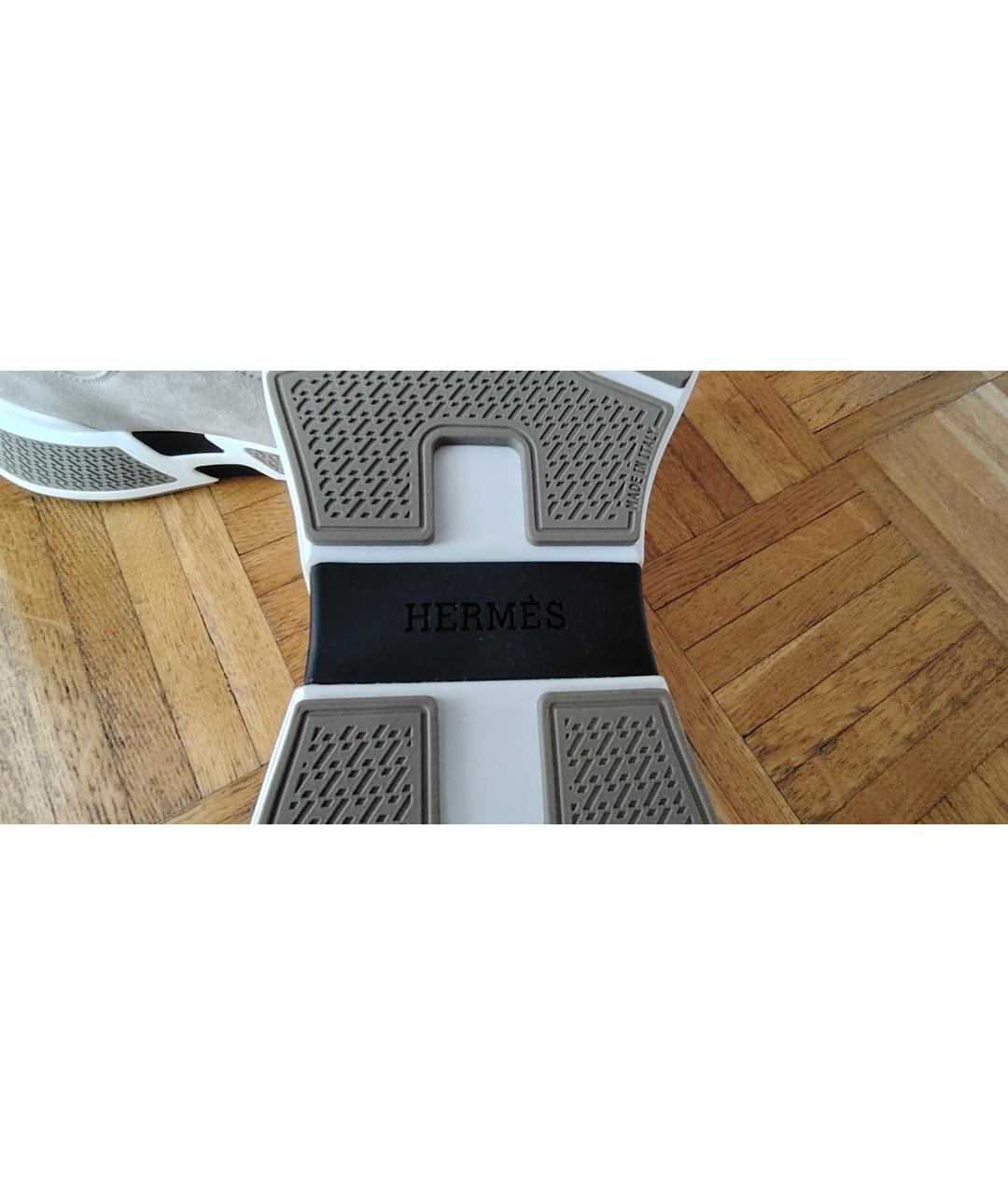 HERMES Бежевые замшевые кроссовки, фото 8