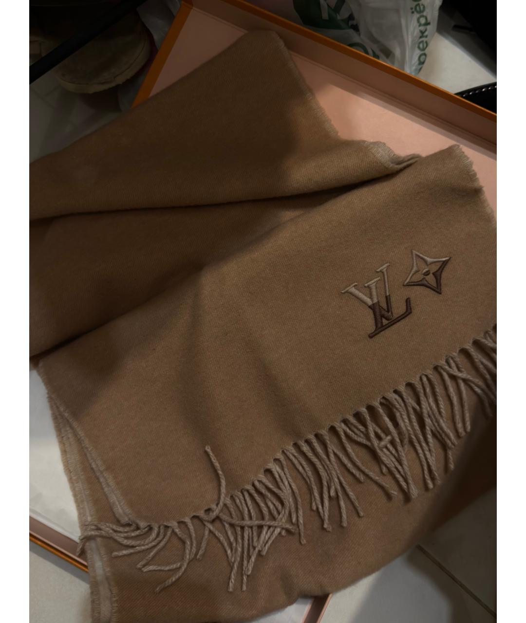 LOUIS VUITTON Бежевый кашемировый шарф, фото 5