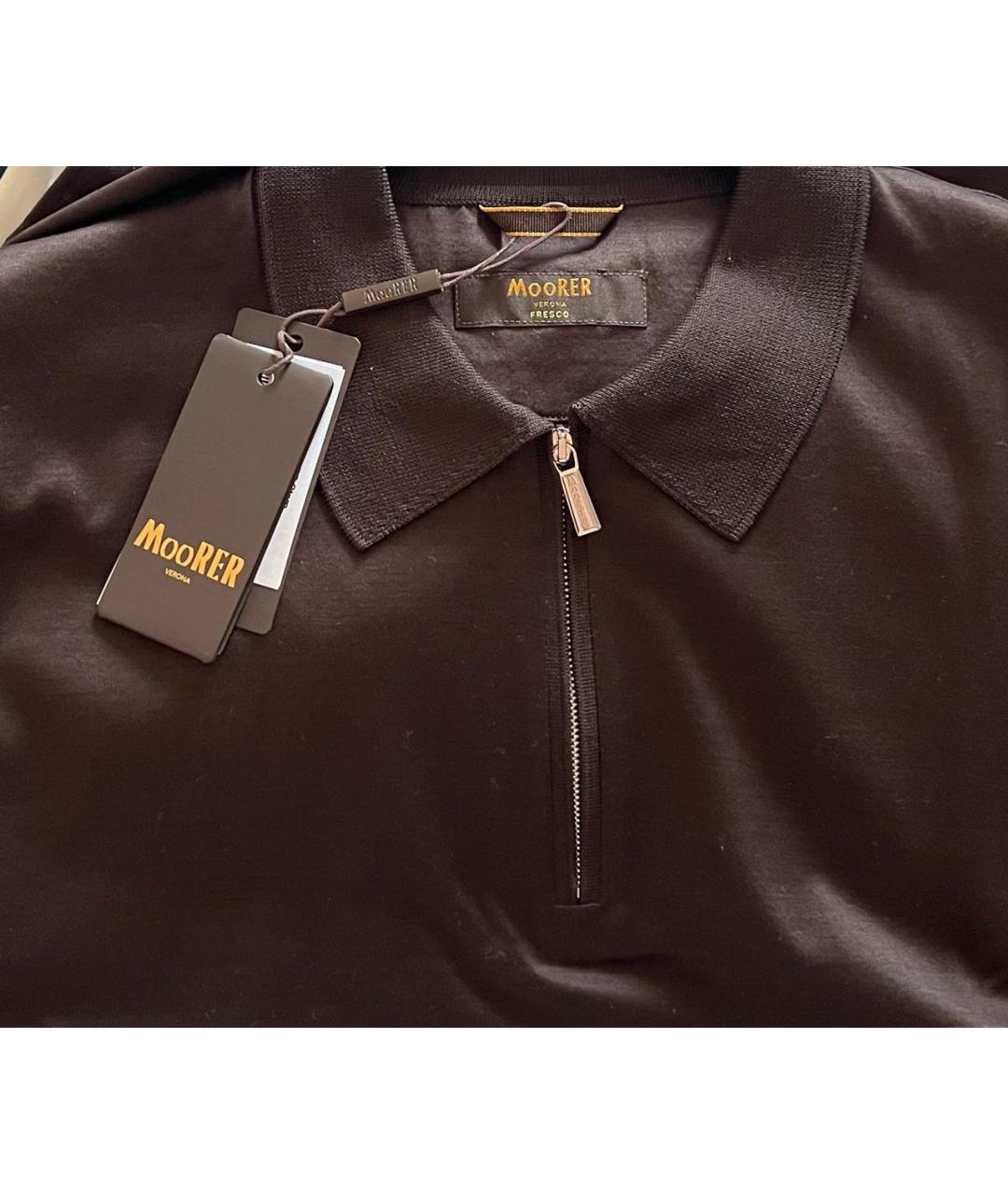 MOORER Коричневое хлопковое поло с коротким рукавом, фото 4