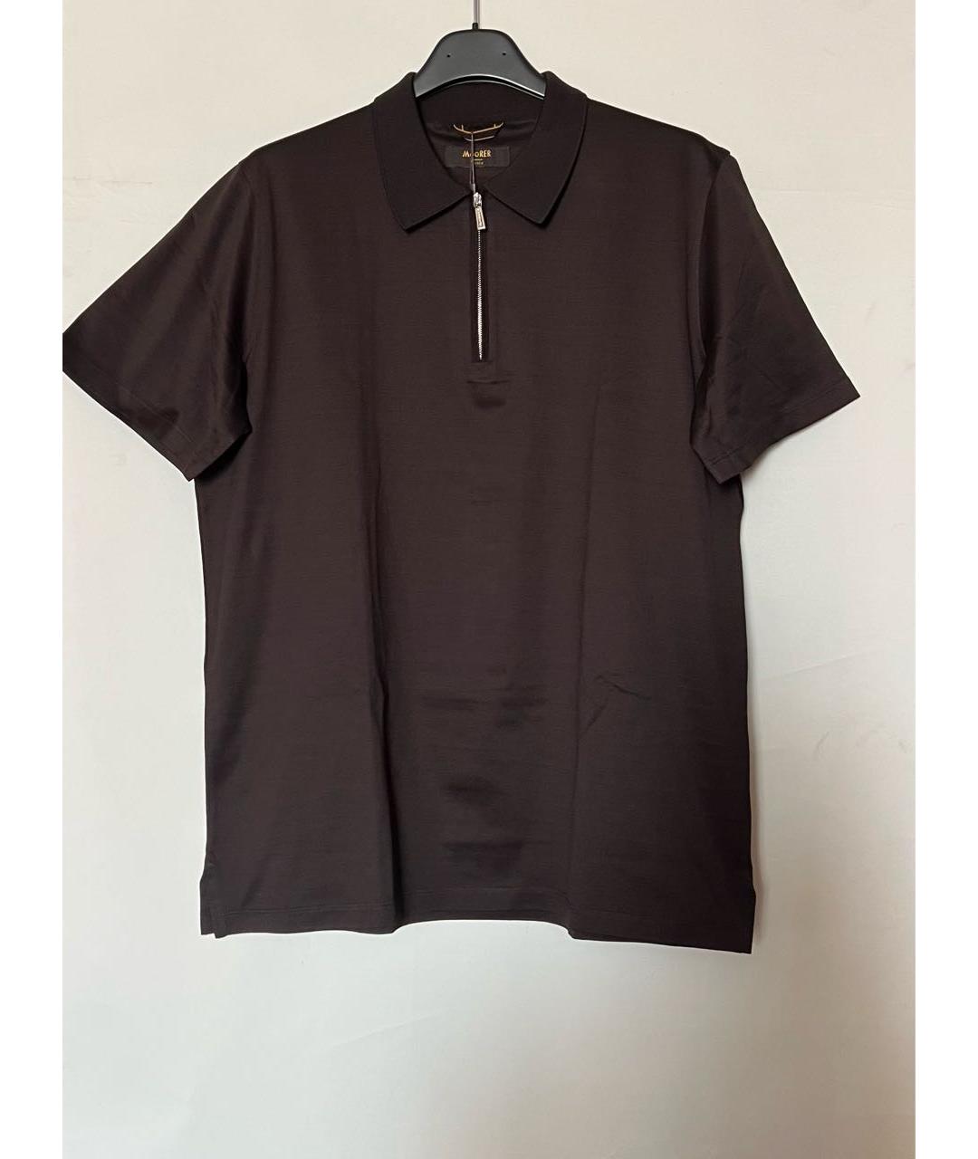 MOORER Коричневое хлопковое поло с коротким рукавом, фото 2