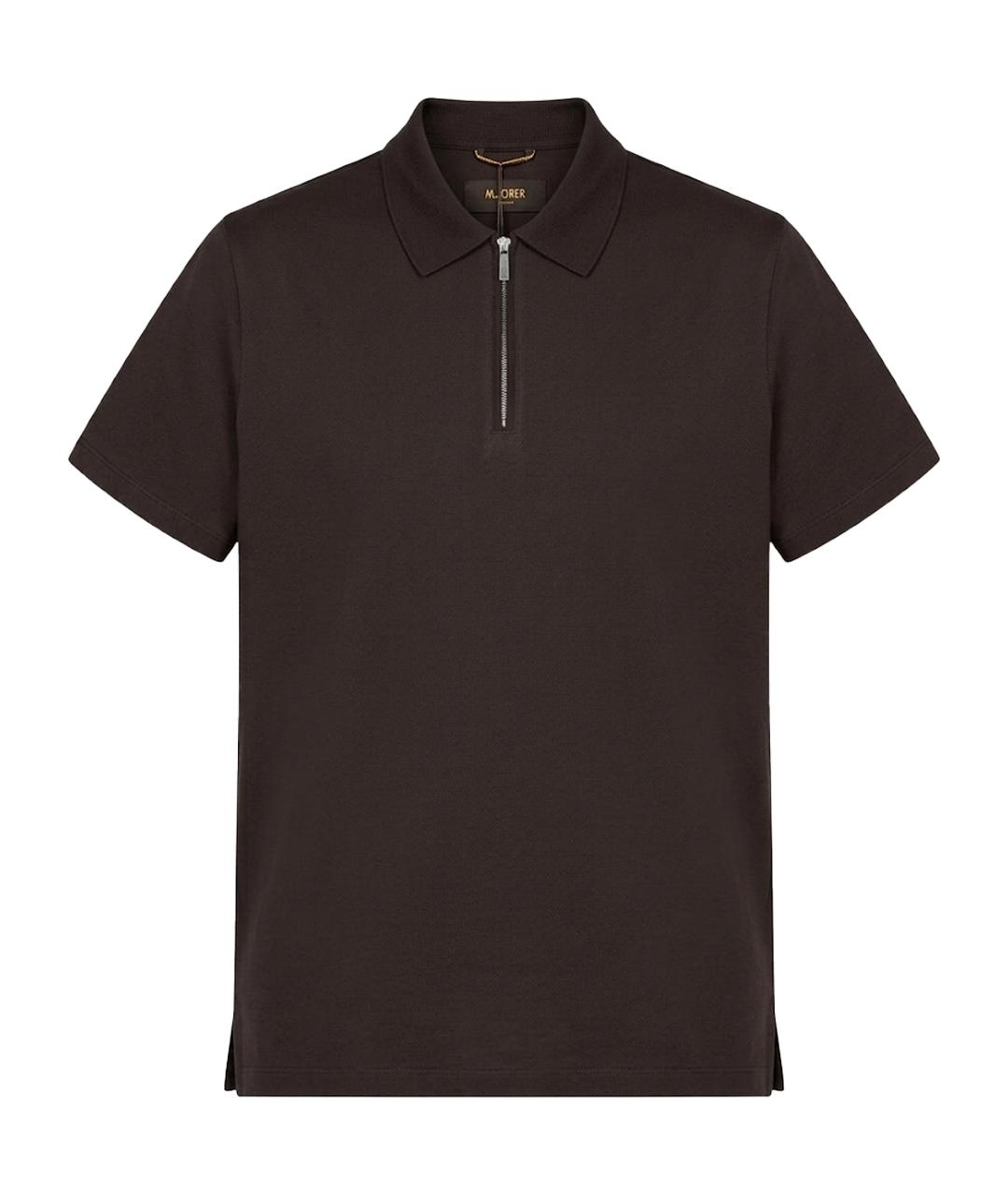 MOORER Коричневое хлопковое поло с коротким рукавом, фото 1