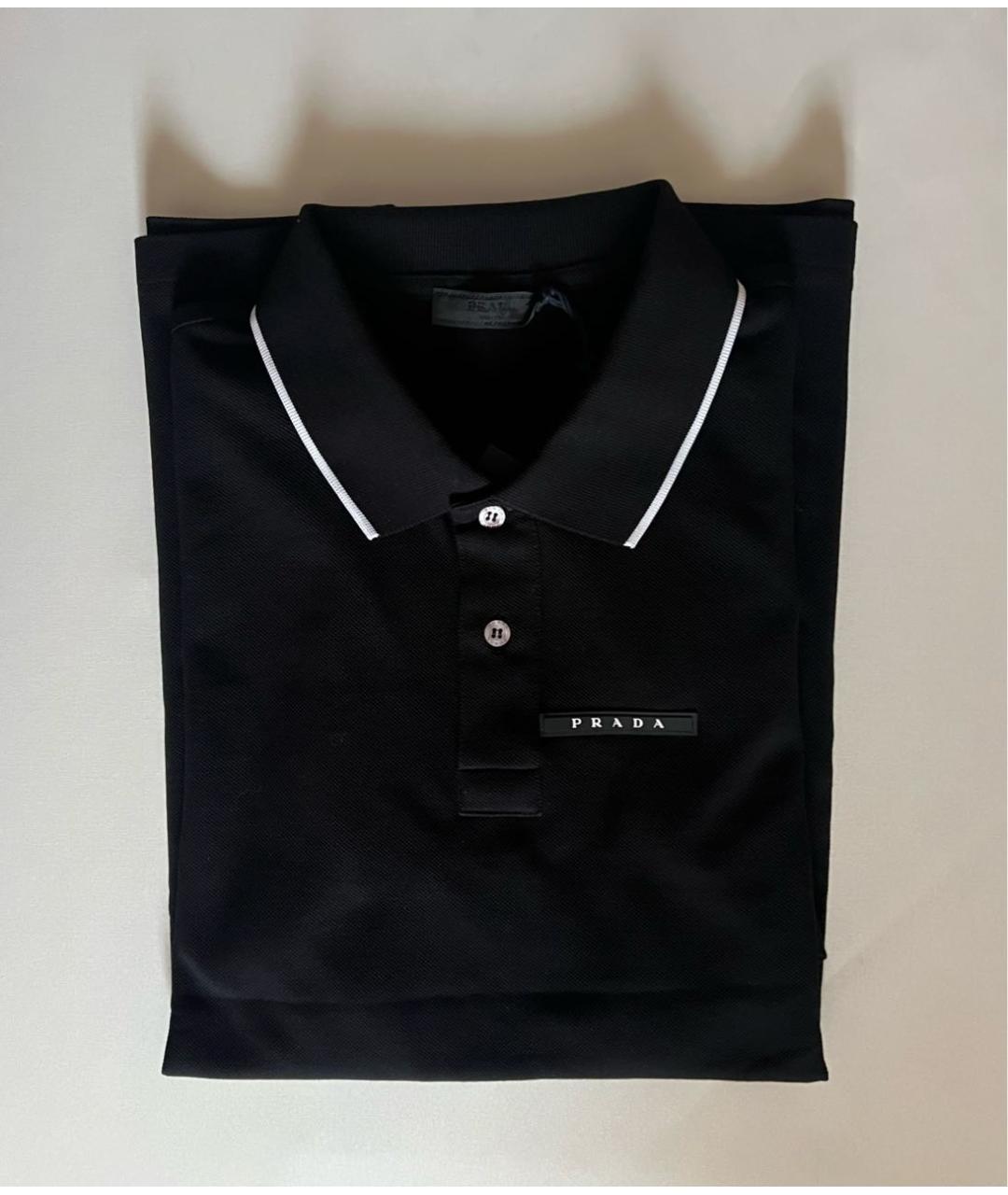 PRADA Черное хлопковое поло с коротким рукавом, фото 3